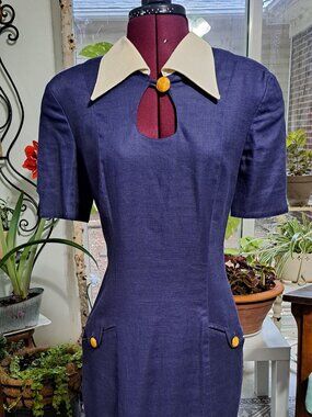 Vintage navy blue linen dress size 10